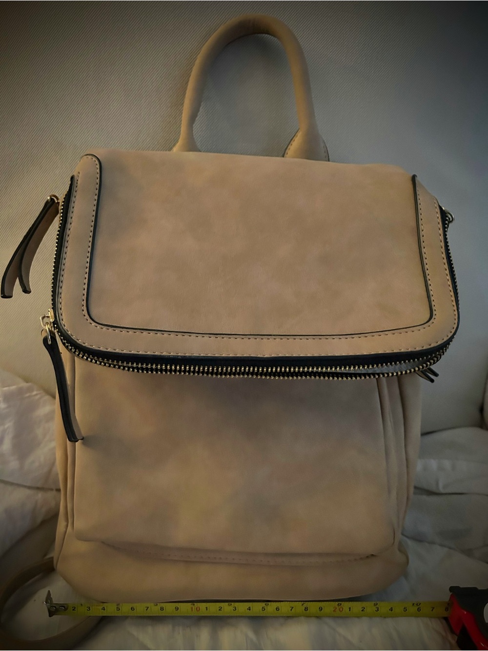 Taupe Women's faux soft suede Leather-Look Top-Handle Backpack